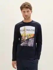 Синий лонгслив для мужчин Tom Tailor хлопковый