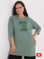 Зелёный хаки туника женская удлиненная, большие размеры 52-60
