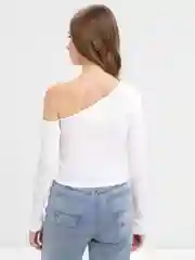 Белый лонгслив с открытым плечом