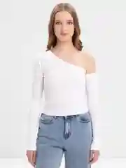 Белый лонгслив с открытым плечом