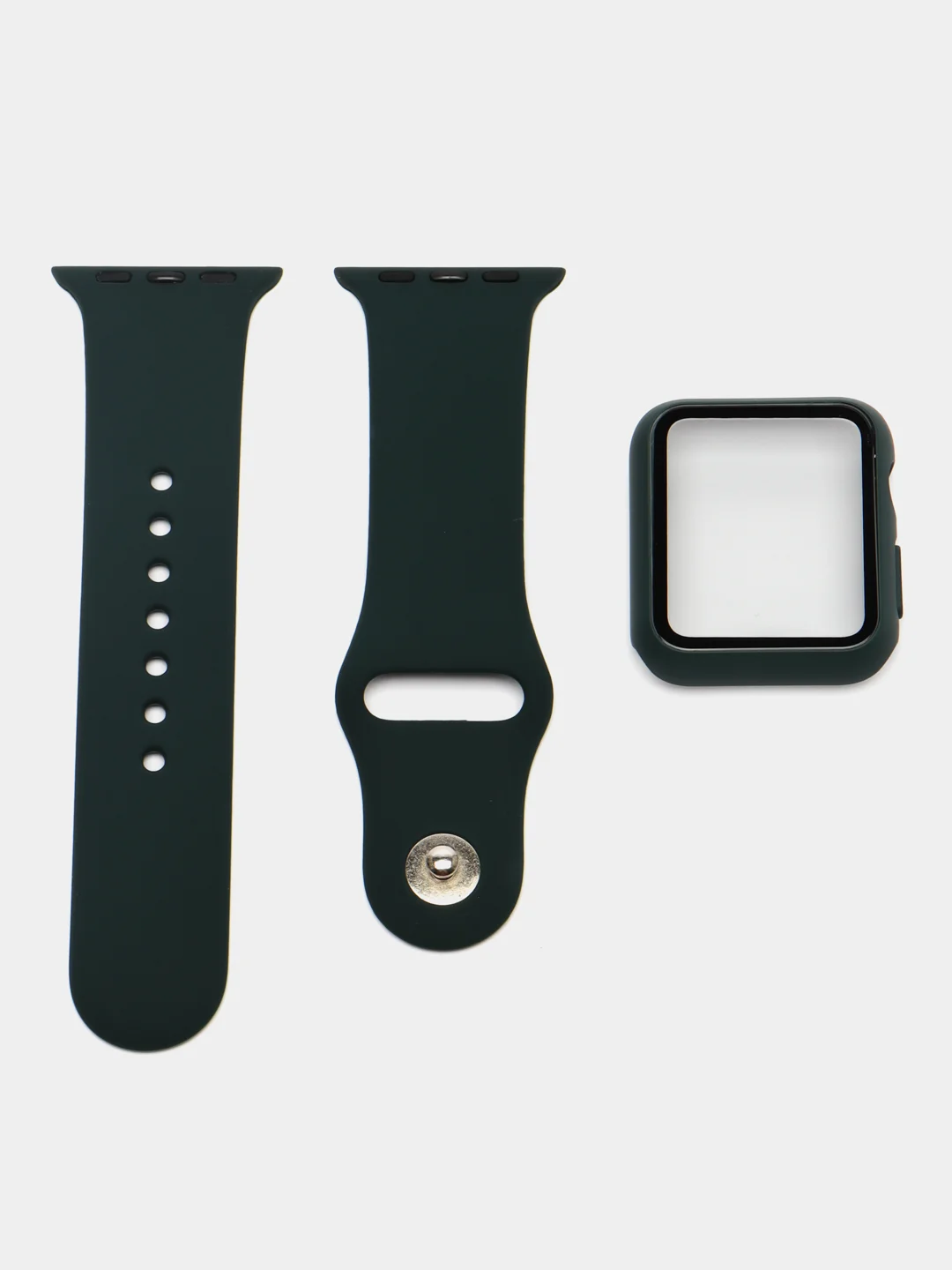 Тёмно-зелёный бампер с защитным стеклом и ремешком для Apple Watch