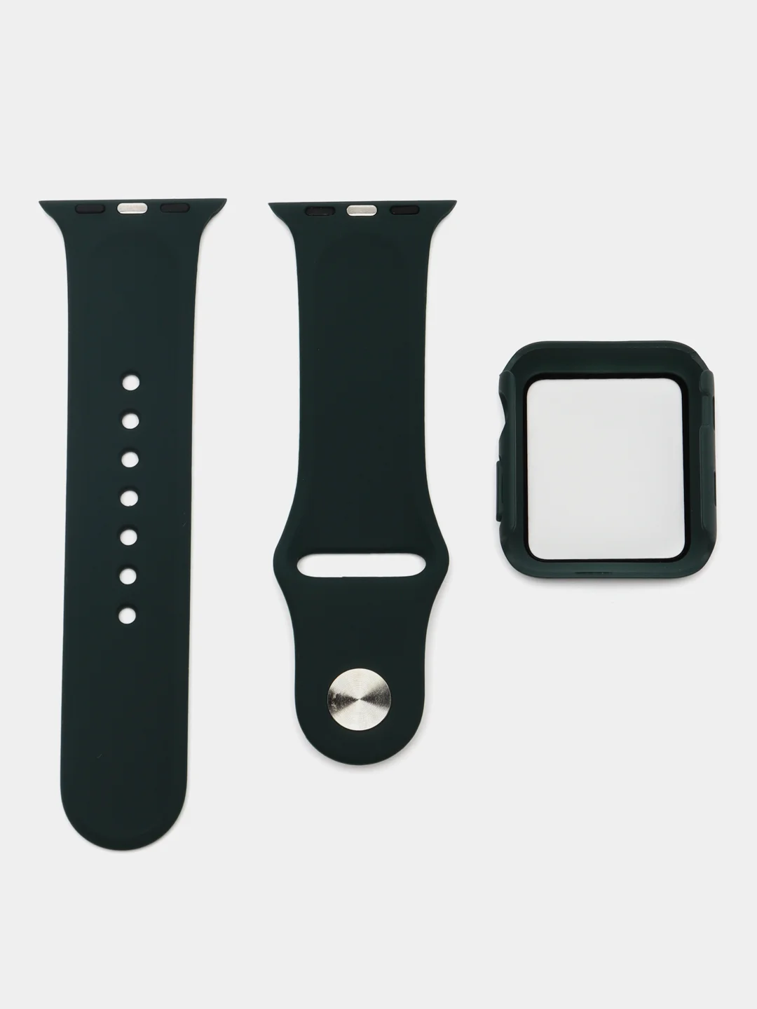 Тёмно-зелёный бампер с защитным стеклом и ремешком для Apple Watch