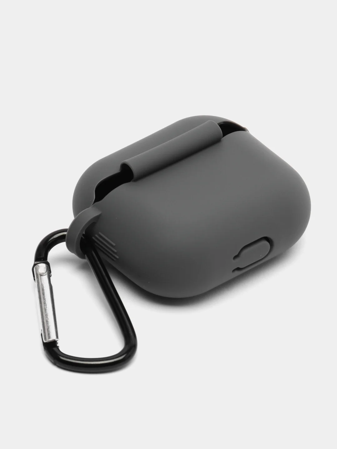 Тёмно-серый чехол силиконовый защитный для Apple AirpPods 1 / 2 / 3 / Pro / Pro2, с карабином