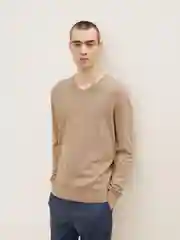 Коричневый пуловер мужской Tom Tailor классический