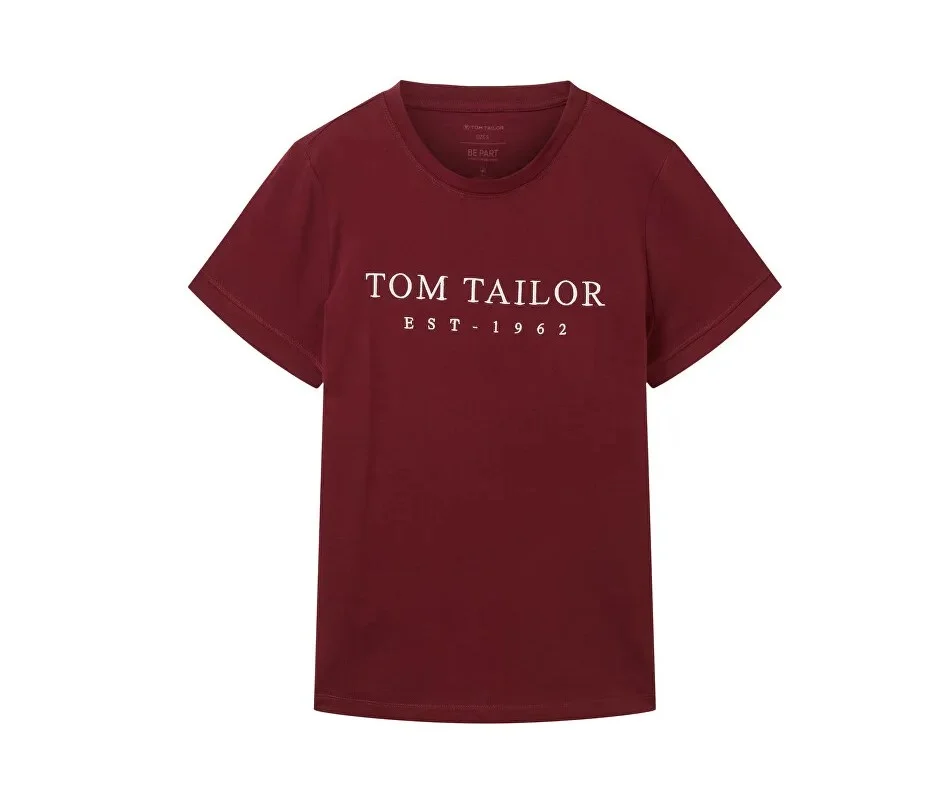 Бордовый футболка женская Tom Tailor хлопковая, с принтом