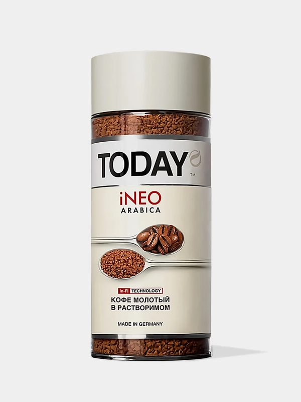 Кофе сублимированный молотый в растворимом TODAY In-Fi (INEO), стеклянная банка, 95г