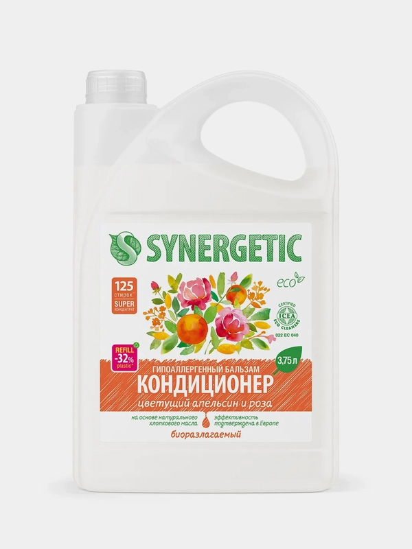 Кондиционер для белья SYNERGETIC "Цветущий апельсин и роза", гипоаллергенный, 3,75л