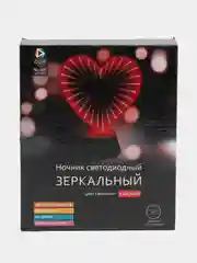 Светодиодный светильник, ночник зеркальный "Сердце", красный, 3хR6 пластик, от батареек