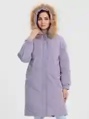 Сиреневый куртка, пуховик женский, зимний, с натуральным мехом