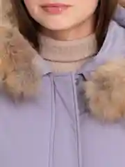 Сиреневый куртка, пуховик женский, зимний, с натуральным мехом