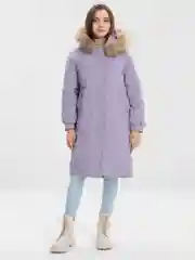 Сиреневый куртка, пуховик женский, зимний, с натуральным мехом
