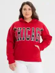 Красный худи женское с принтом CHICAGO, с капюшоном и карманом