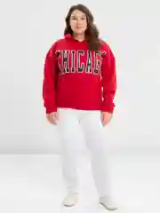 Красный худи женское с принтом CHICAGO, с капюшоном и карманом