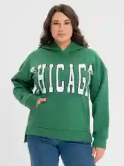 Лесной зеленый худи женское с принтом CHICAGO, с капюшоном и карманом