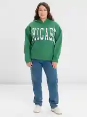Лесной зеленый худи женское с принтом CHICAGO, с капюшоном и карманом