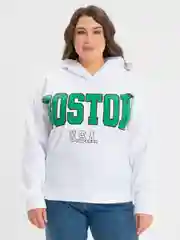 Белый худи женское утепленное Boston, толстовка с капюшоном на флисе