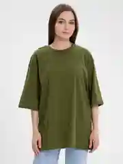 Оливковый футболка женская, оверсайз, удлиненная
