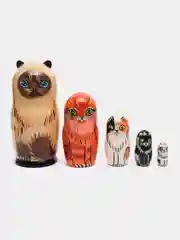 Бежевый матрёшка сова, кошка, ручная роспись
