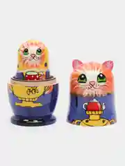 Индиго матрёшка сова, кошка, ручная роспись