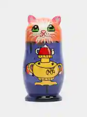 Индиго матрёшка сова, кошка, ручная роспись