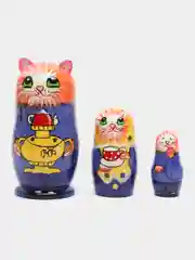 Индиго матрёшка сова, кошка, ручная роспись