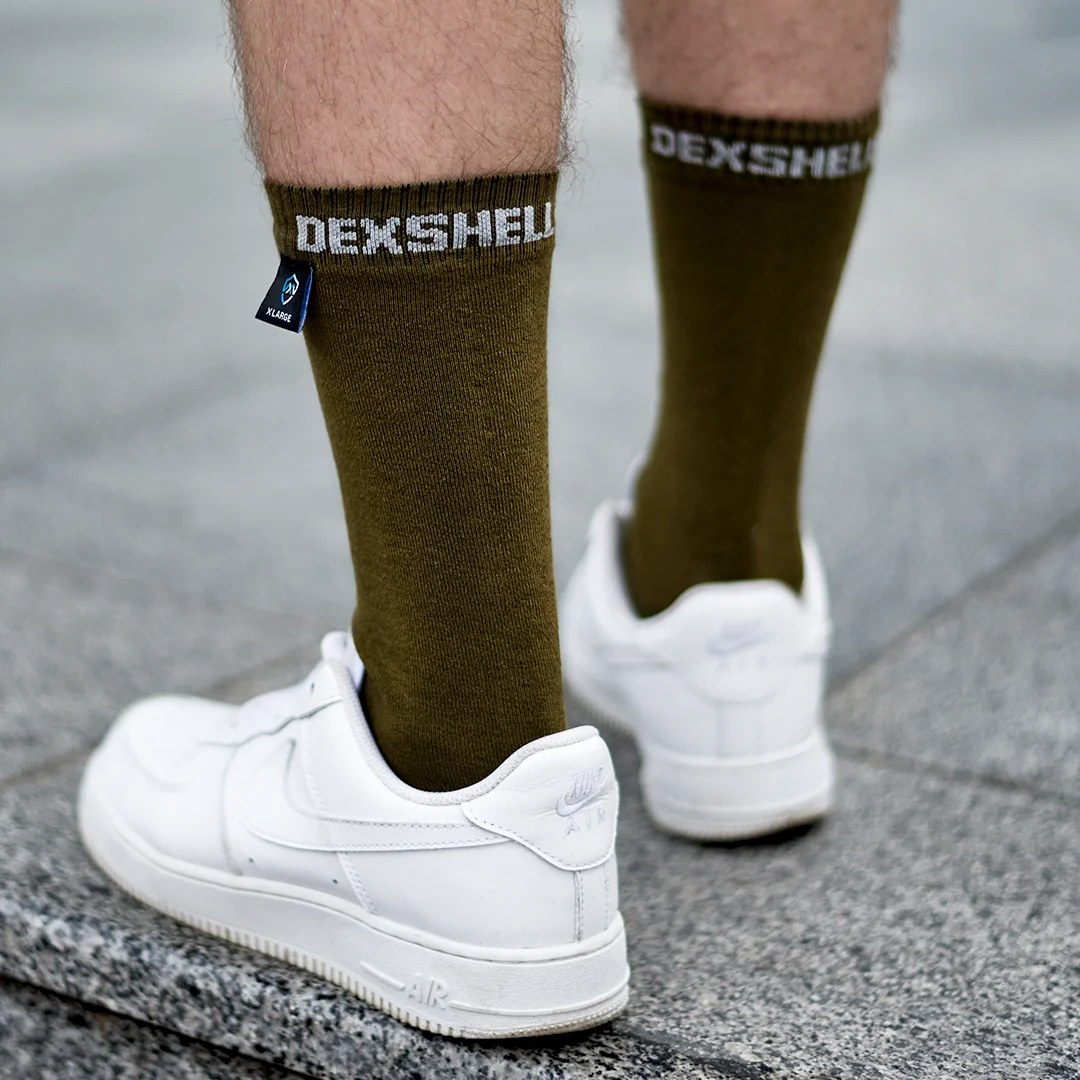 Хаки носки DexShell Ultra Thin Crew водонепроницаемые, трехслойные