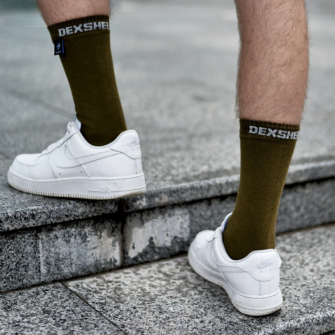 Хаки носки DexShell Ultra Thin Crew водонепроницаемые, трехслойные