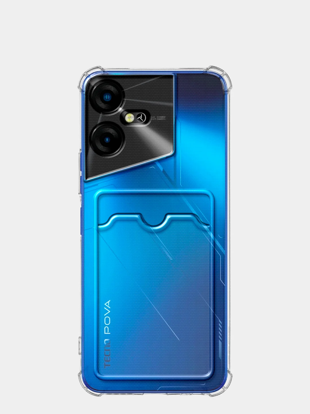 Прозрачный чехол для Tecno Pova Neo 3 противоударный BROSCORP, силиконовый, с карманом для карт