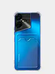 Прозрачный чехол для Tecno Pova Neo 3 противоударный BROSCORP, силиконовый, с карманом для карт