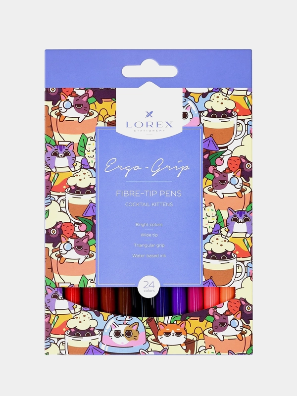 Фломастеры LOREX ERGO-GRIP COCKTAIL KITTENS, 24 цвета
