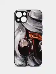 Бордовый чехол с рисунком на iPhone 13 (Айфон 13)