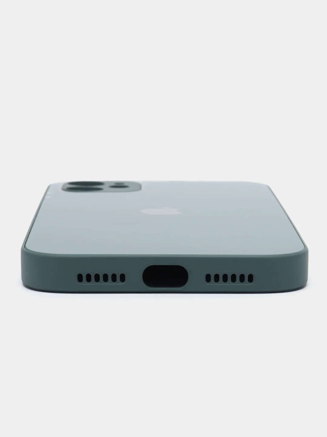 Зеленый чехол для iPhone Xr/ 11/ 12/ mini/ Pro/ ProMax, силиконовый со стеклянной панелью