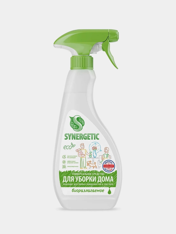 Чистящее средство для уборки дома SYNERGETIC универсальное, гипоаллергенное, 0,5л (спрей)