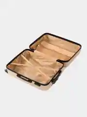 Бежевый чемодан на колесах, дорожный, пластиковый, размеры S, M, L