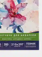 Альбом для акварели, бумага ГОЗНАК СПб 200г/м, 210x297мм, 20л, склейка, BRAUBERG ART