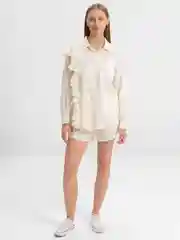 Белый костюм муслиновый женский, с шортами и рубашкой Izy Wear