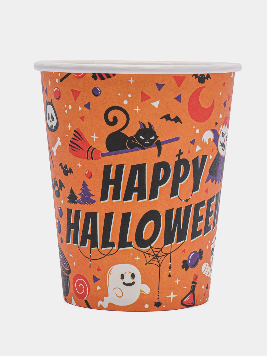 Оранжевый набор стаканов бумажный Halloween, 6 штук, 250 мл "Вечеринка Хэллоуин"
