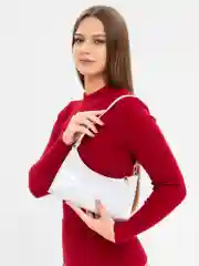 Белый сумка багет на плечо, экокожа