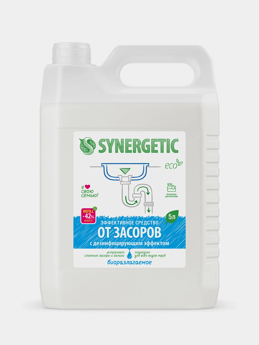 Средство для устранения засоров Synergetic, без запаха, 5 л
