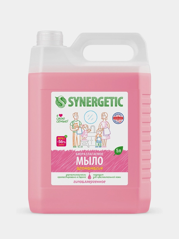 Жидкое мыло SYNERGETIC "Аромамагия" с эффектом увлажнения, гипоаллергенное, 5л