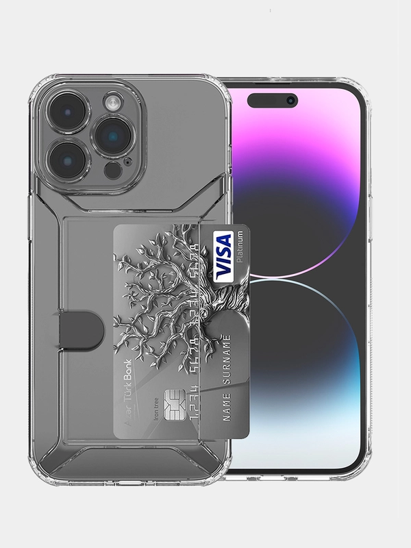 Чехол iPhone 11 15 Pro 14 Max 13 12 Xr Xs 6 7 8 Plus Se с карманом для карт прозрачный
