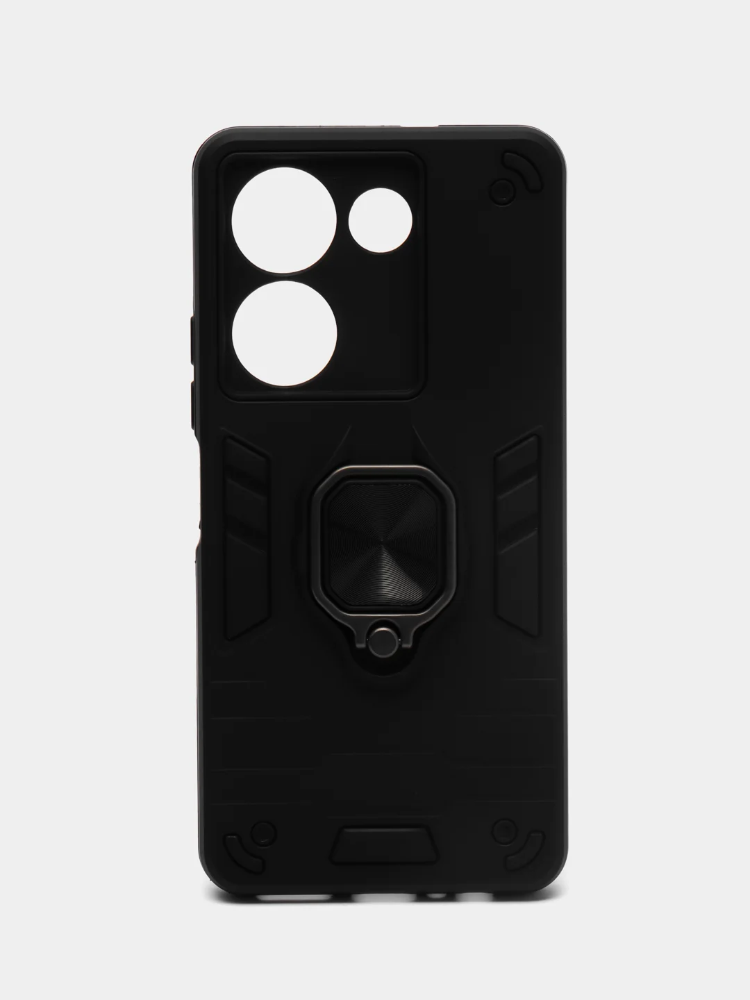 Черный чехол Tecno Camon 20 / 20 Pro противоударный, с металлической подставкой-кольцом