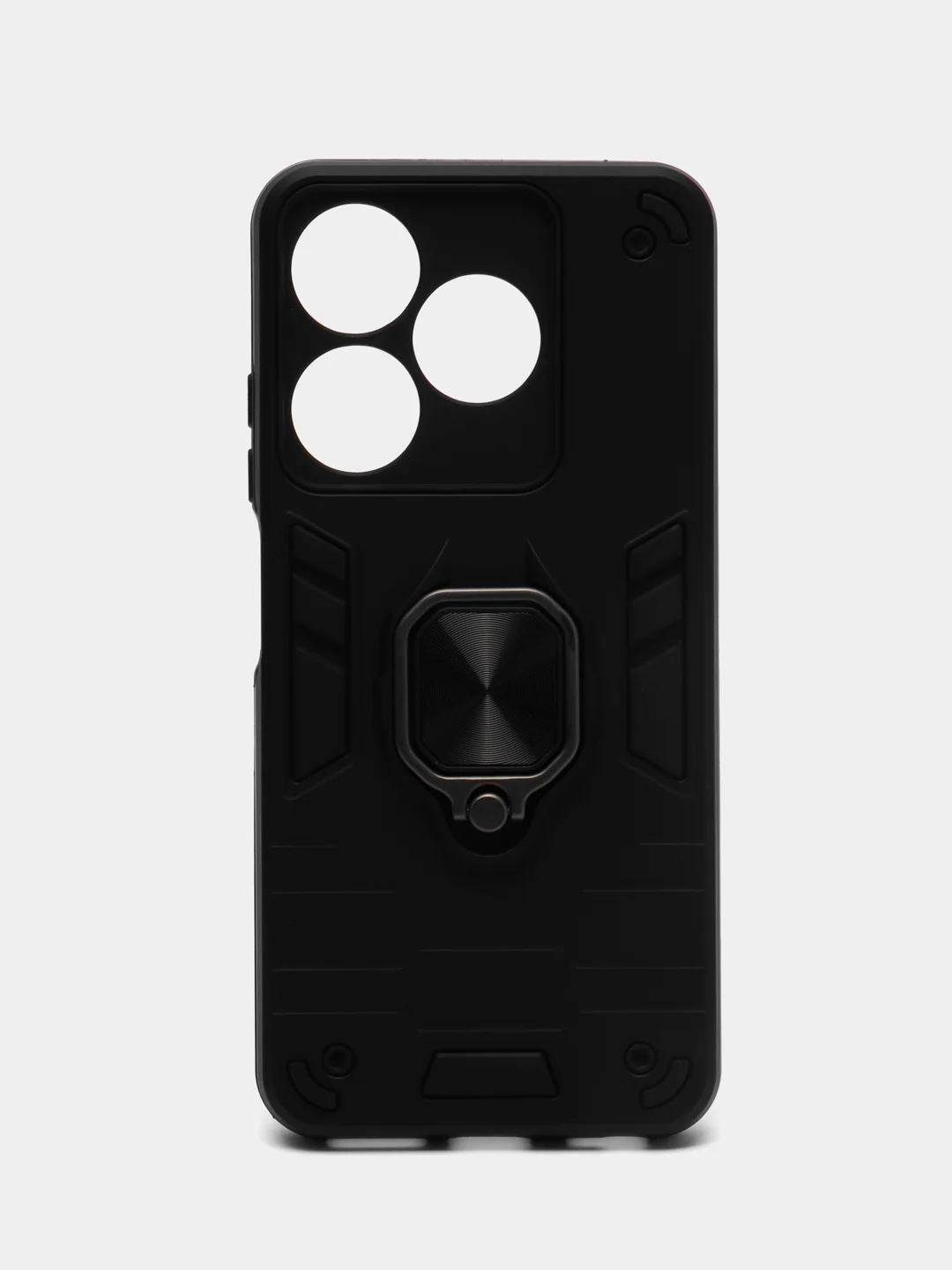 Черный чехол Tecno Spark 10 / 10C, Спарк 10С противоударный, с металлической подставкой-кольцом