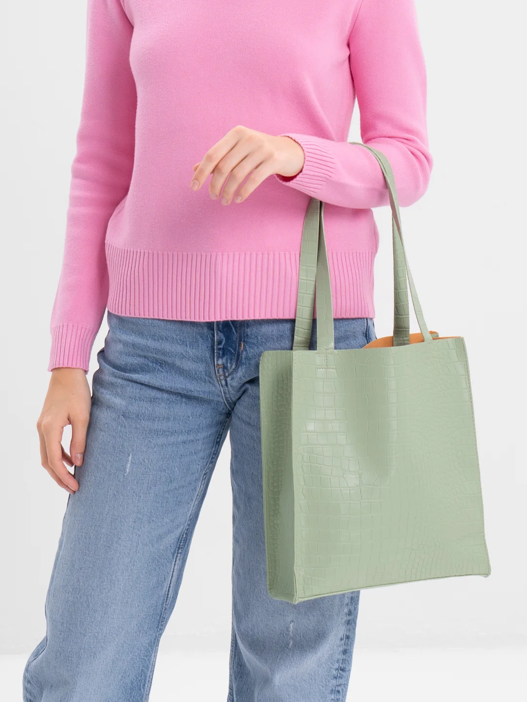 Зеленый сумка женская из экокожи с длинными ручками Shopper, сумка шоппер городская, повседневная