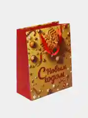 Пакет подарочный новогодний, для подарка Золотая Сказка "New Year" глиттер, 608229