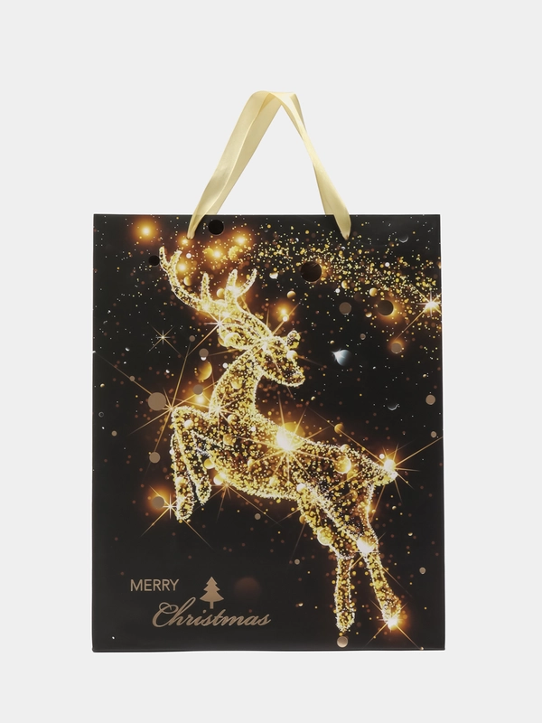 Пакет подарочный новогодний, для подарка Золотая Сказка "Midnight Deer", фольга,  608231