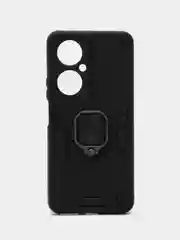 Черный чехол Huawei Nova 11i, Хуавей Нова 11Ай противоударный, с металлической подставкой кольцом