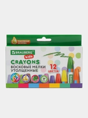 Восковые мелки, утолщенные, BRAUBERG KIDS, набор 12 цветов, на масляной основе, 271693