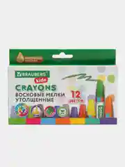 Восковые мелки, утолщенные, BRAUBERG KIDS, набор 12 цветов, на масляной основе, 271693