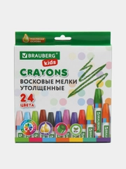 Восковые мелки, утолщенные, BRAUBERG KIDS, набор 24 цвета, на масляной основе, 271694